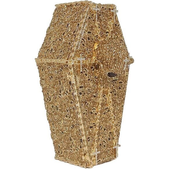 ⚡ Women's Halloween Gold Cool Skull Evening Coffin Shaped Cross Rhinestone Bag - Picture 2 of 6